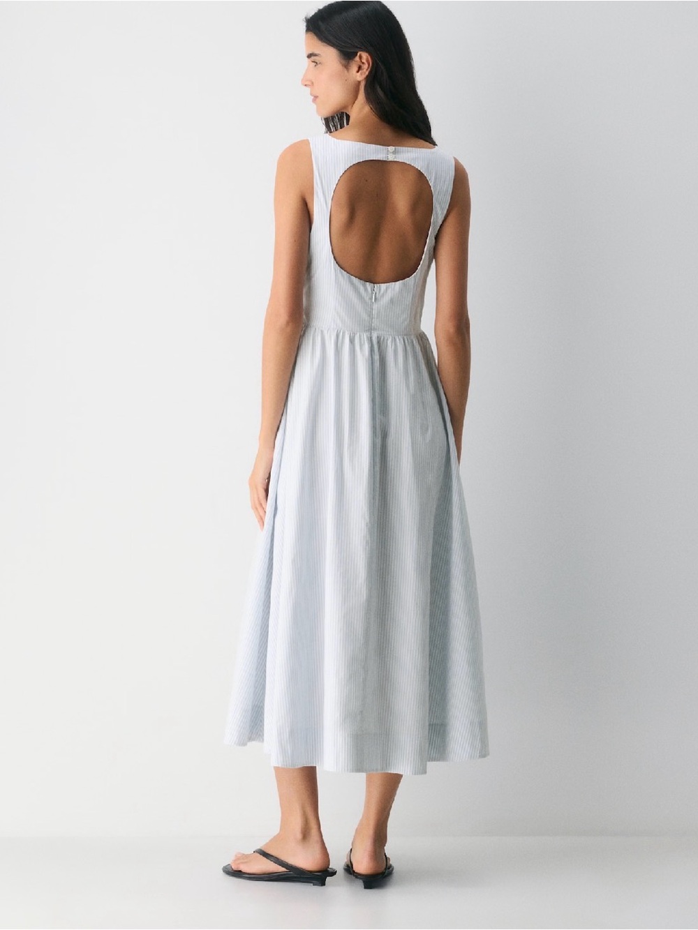 Aritzia Sleeveless White Midi Dress with Subtle Stripes - Picture 2 of 4